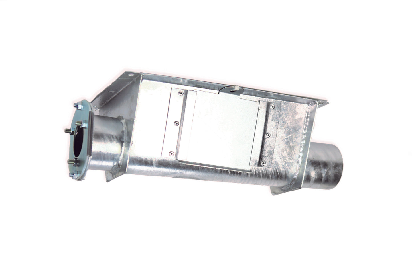 Boot box for silo hopper 75 mm, galvanised, with flange plate for expansion shaft