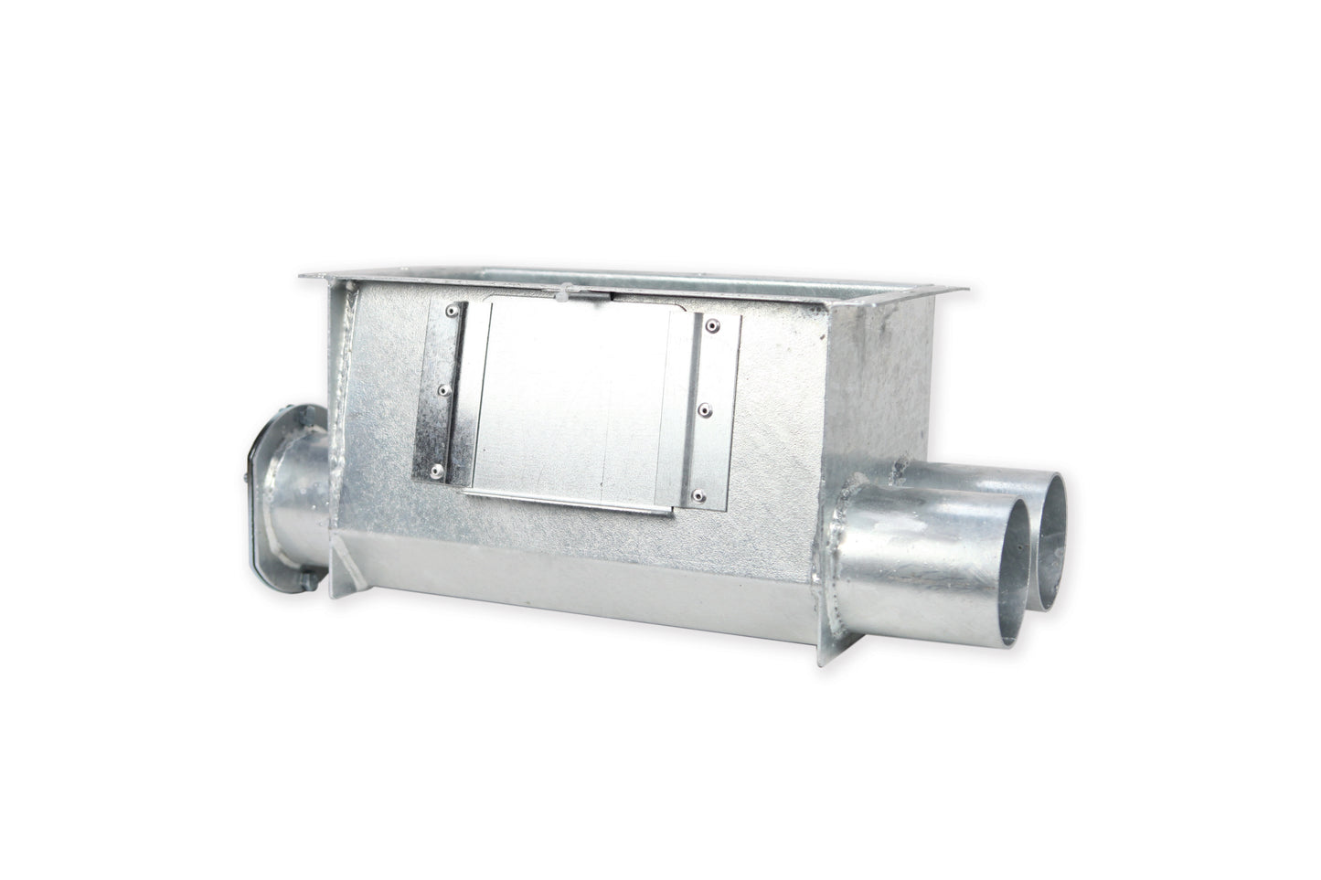 Boot box for silo hopper 90 mm, 2-fold, galvanised, 89mm, 1 direction, with flange plate for expansion shaft