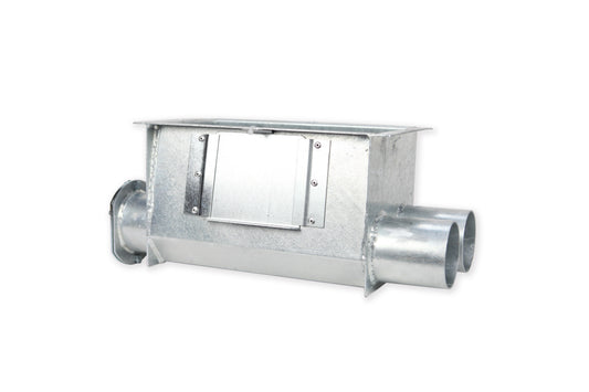 Boot box for silo hopper 90 mm, 2-fold, galvanised, 89mm, 1 direction, with flange plate for expansion shaft